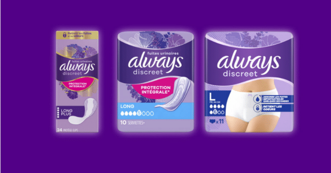 Échantillons gratuits des protections pour fuites urinaires Always Discreet