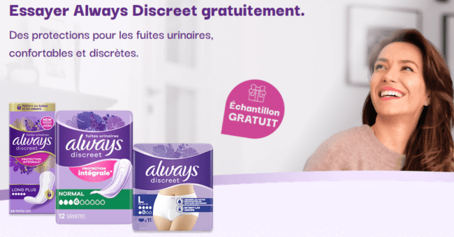 Échantillons gratuits Always Discreet : Testez 1 protection confortable et discrète